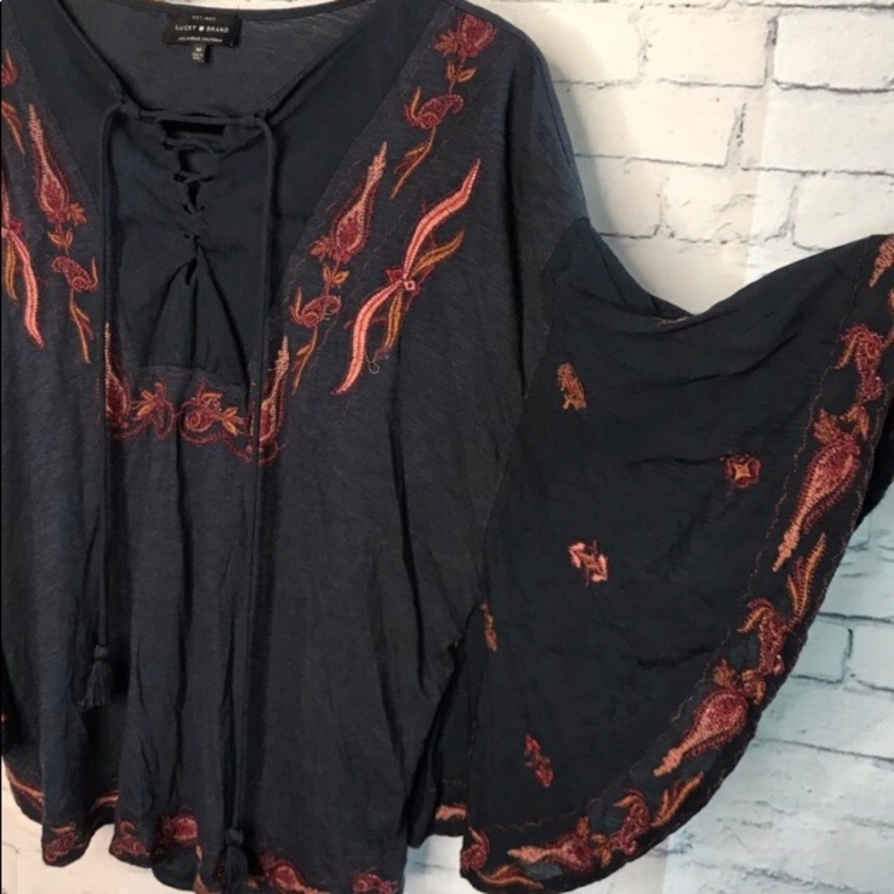 Lucky Brand Boho Butterfly Sleeved Blouse sz- Med